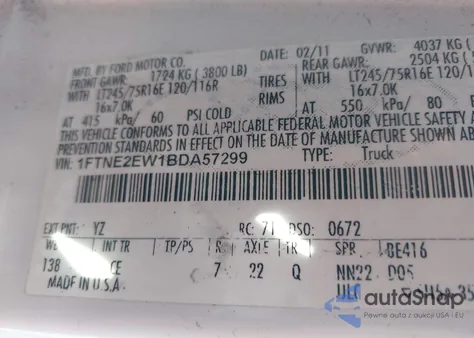 2011 Ford E-250 Commercial from USA, damaged, VIN 1FTNE2EW1BDA57299